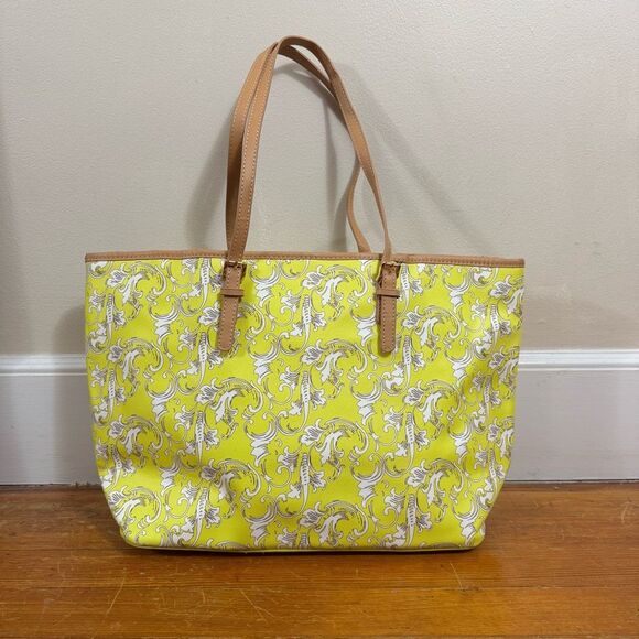 Shiraleah bright yellow baroque/paisley print shoulder strap beach tote bag - Picture 3 of 13